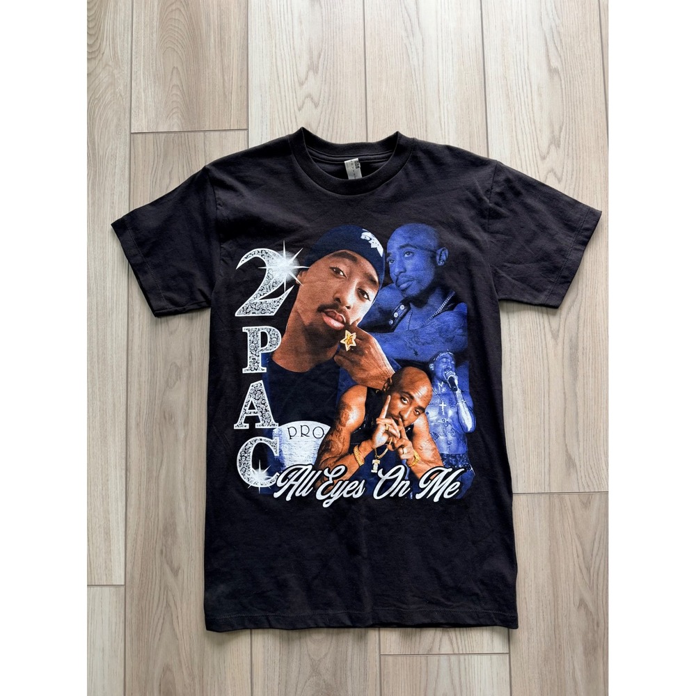 Y2k 2Pac All Eyes On Me T-Shirt Mens Small Black Graphic Rap Tee Hip Hop